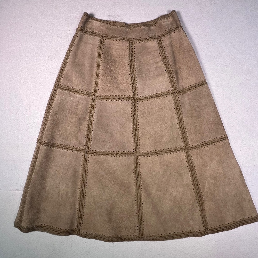 Unbranded Patchwork Suede Skirt Womens 10 Brown Vintage Good